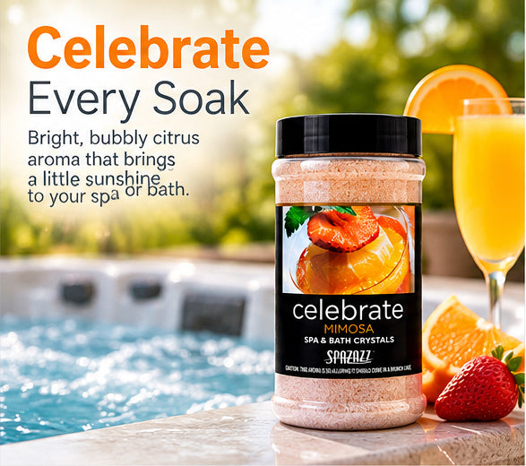Spazazz Celebrate Mimosa Spa & Bath Crystals – 17 oz Aromatherapy Hot Tub Fragrance, Citrus & Berry Scent, Oil-Free Spa Crystals for Hot Tubs, Spas, Jetted Tubs & Baths