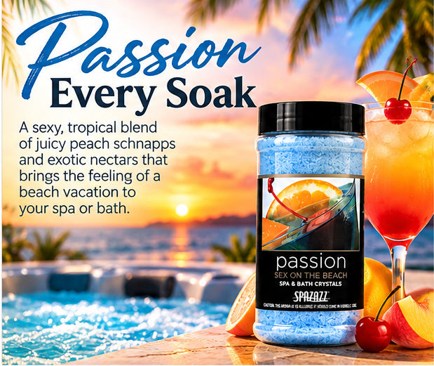 Spazazz Passion Sex on the Beach Spa & Bath Crystals, 17 oz – Peach Schnapps & Exotic Nectar Aromatherapy Fragrance, Oil-Free Hot Tub Crystals for Spas, Jacuzzis, Whirlpool Tubs & Jetted Baths