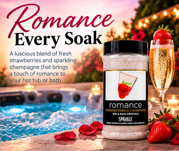 🍓 STRAWBERRIES & CHAMPAGNE FRAGRANCE – Enjoy the romantic aroma of luscious strawberries and sparkling champagne-inspired fragrance. Spazazz Romance adds a sweet, fruity, festive atmosphere to your hot tub, spa, or bath.