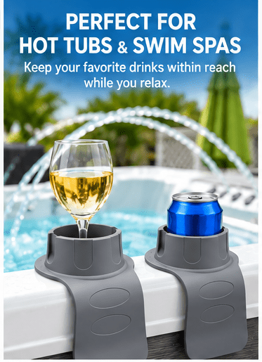 Spa Tender 2 pack Hot Tub Cup Holder – Flexible Silicone Drink Holder for Hot Tubs, Swim Spas, Above Ground Pools, Sofa & Chair Arms – Weighted Non-Slip Holder for Cups, Bottles, Cans, Phones & Remotes – Gray - Spa Tender Store-Hot Tub & Spa Accessories