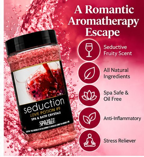 Spazazz Seduction Love Potion #9 Spa & Bath Crystals, 17 oz – Romantic Aromatherapy Hot Tub Fragrance, Oil-Free Spa Crystals for Jacuzzis, Whirlpool Tubs & Jetted Baths