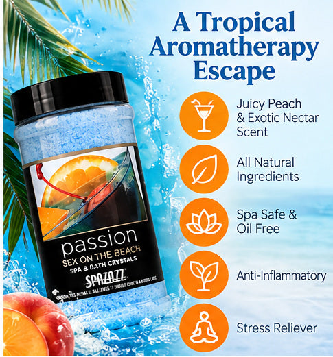 Spazazz Passion Sex on the Beach Spa & Bath Crystals, 17 oz – Peach Schnapps & Exotic Nectar Aromatherapy Fragrance, Oil-Free Hot Tub Crystals for Spas, Jacuzzis, Whirlpool Tubs & Jetted Baths