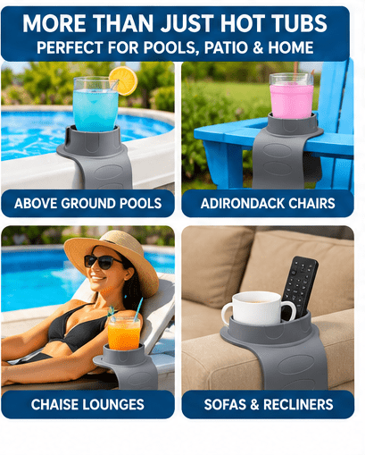Spa Tender 2 pack Hot Tub Cup Holder – Flexible Silicone Drink Holder for Hot Tubs, Swim Spas, Above Ground Pools, Sofa & Chair Arms – Weighted Non-Slip Holder for Cups, Bottles, Cans, Phones & Remotes – Gray - Spa Tender Store-Hot Tub & Spa Accessories