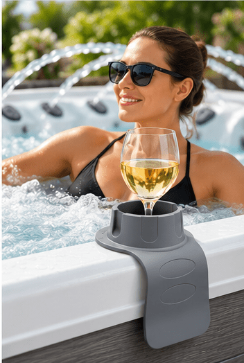 Spa Tender 2 pack Hot Tub Cup Holder – Flexible Silicone Drink Holder for Hot Tubs, Swim Spas, Above Ground Pools, Sofa & Chair Arms – Weighted Non-Slip Holder for Cups, Bottles, Cans, Phones & Remotes – Gray - Spa Tender Store-Hot Tub & Spa Accessories