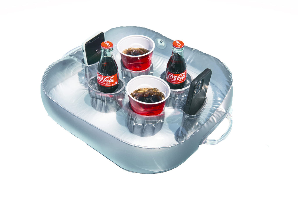 Luxury Inflatable Floating Drink Holder for Pool and Hot tub Holds Food, Drink, Phone Cups, Beer Pong Cups, for Parties, Romance, & Beach Great Gift for Hot Tub Owners (Sliver)