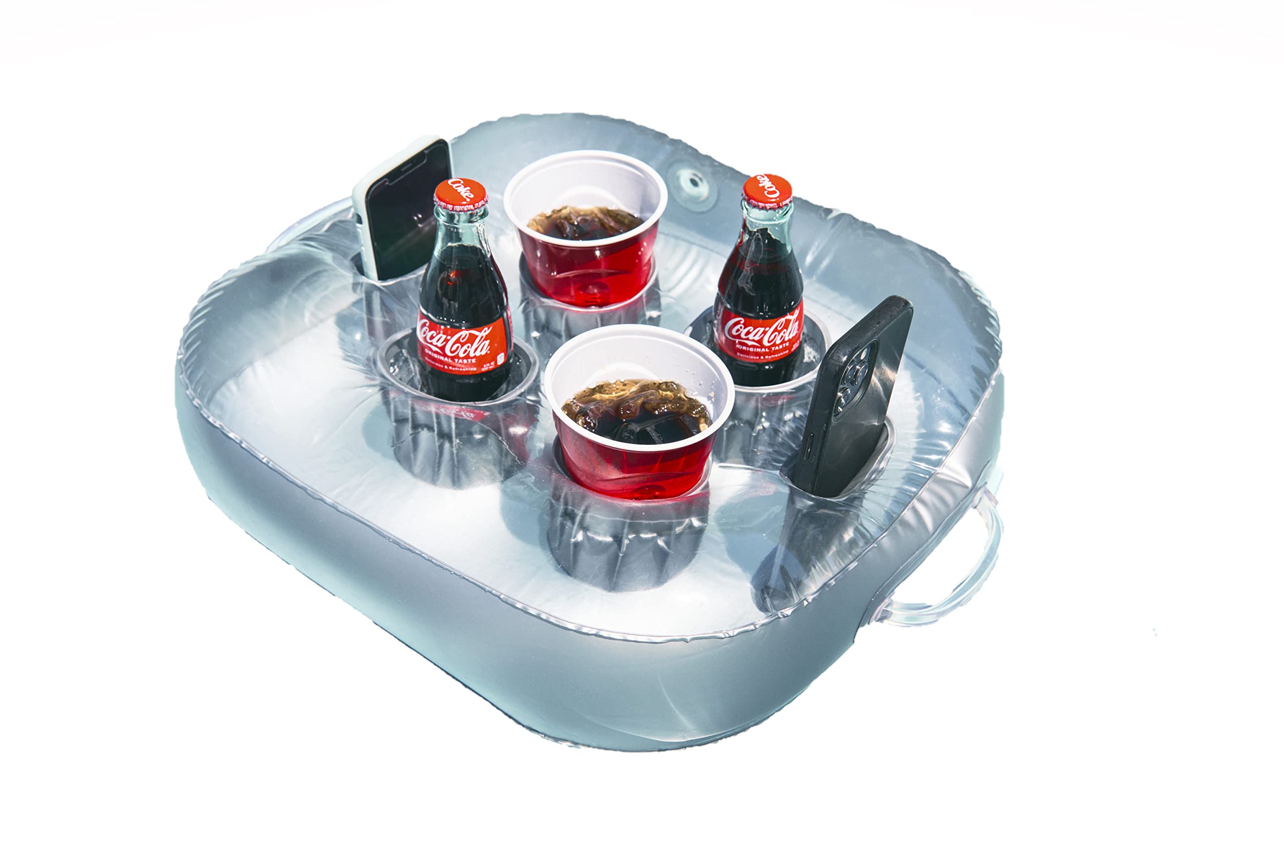 Luxury Inflatable Floating Drink Holder for Pool and Hot tub Holds Food, Drink, Phone Cups, Beer Pong Cups, for Parties, Romance, & Beach Great Gift for Hot Tub Owners (Sliver)
