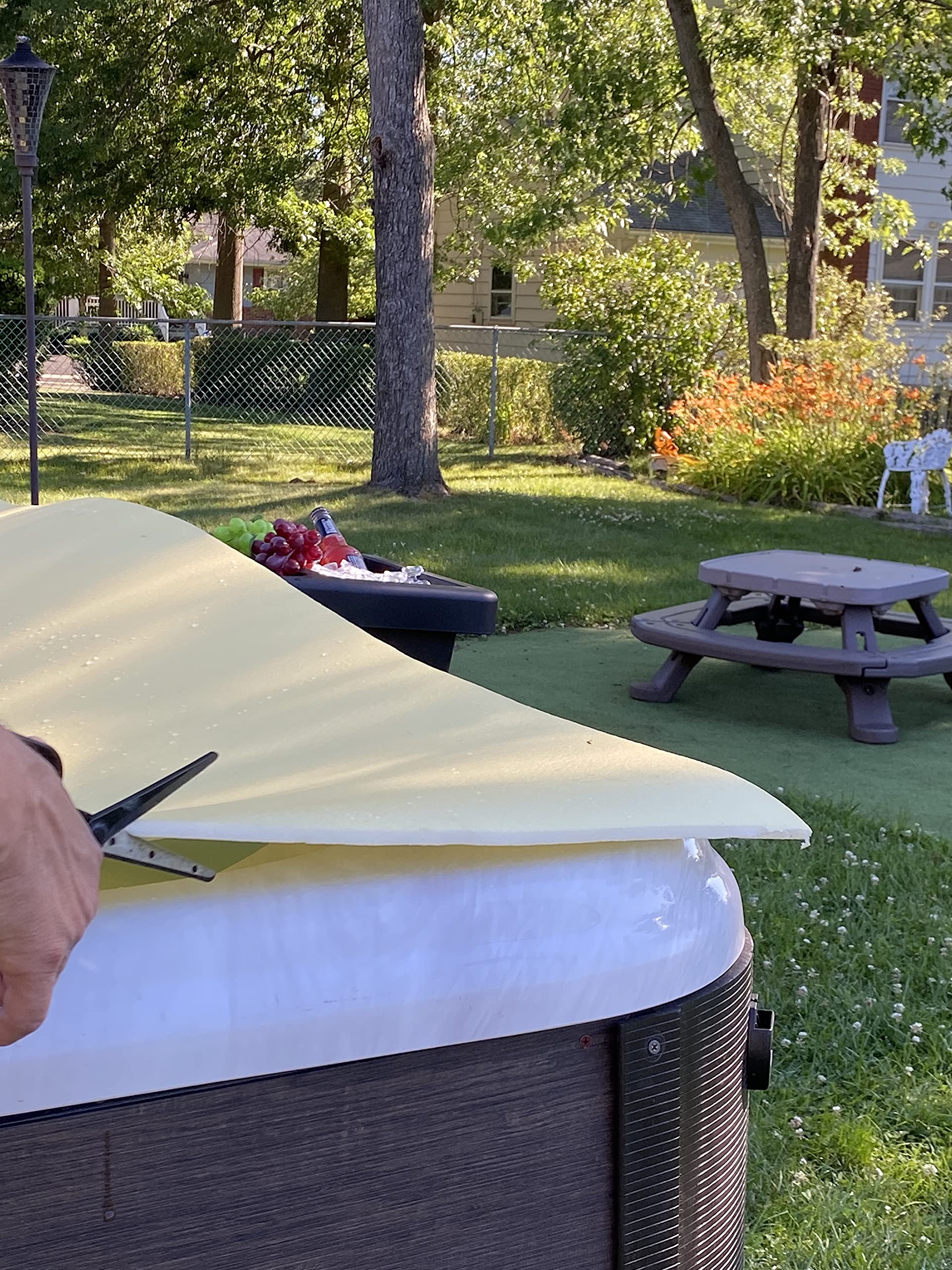 Floating Thermal Spa Cover Blanket for hot tub 7'x6' x3/8", Summer or Winter,Durable Foam Cover, Solar Blanket in Heat Loss .Protect Hard Cover from Chemical Damage Cut to Size