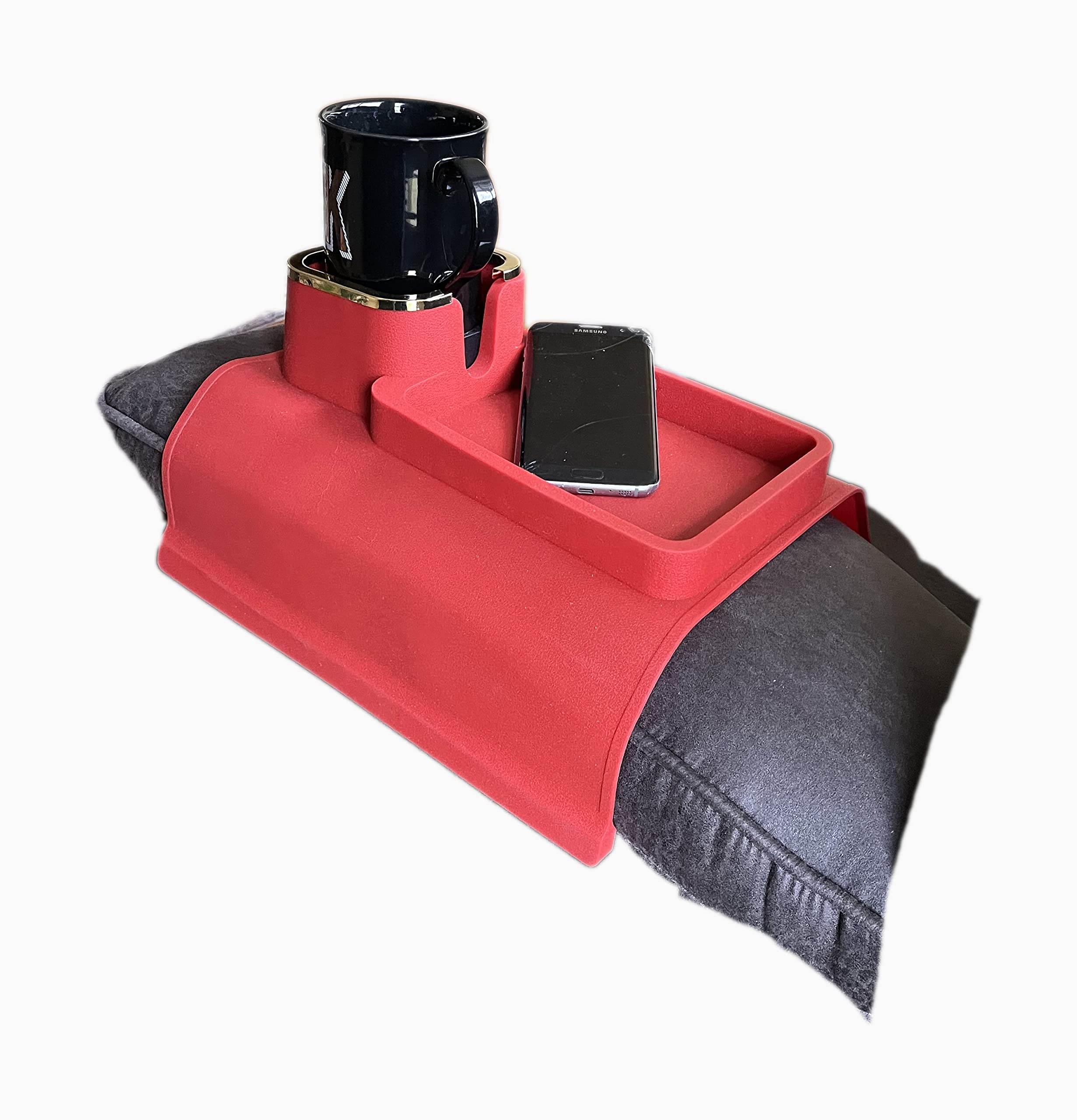 Cup Holder and Tray for Sofa or Couch Arm. This Wonderful Slip Resistant Silicone Cup Holder can Hold Coffee Mugs, Wine Glasses, Water Bottles, Beer and Soda Cans, TV Remote and Much,More (Blue)