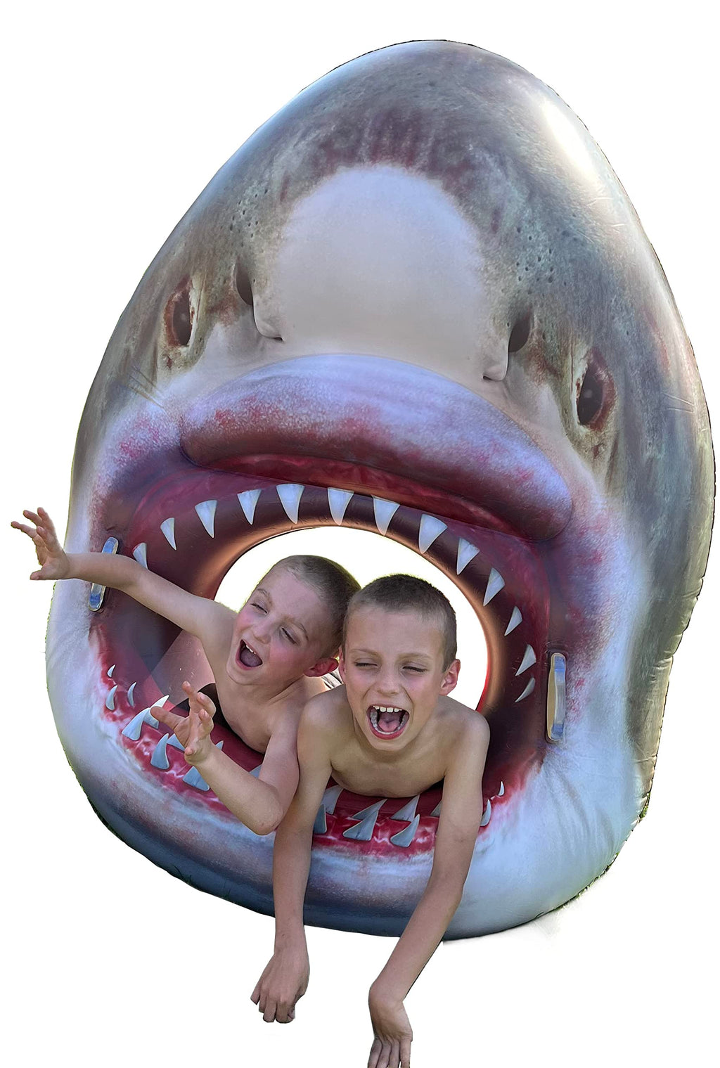 Jumbo Inflatable Shark Head Pool Float! This Cool and Funny Pool Float with Lifelike Features is Perfect for Pool Parties, Birthday Parties,Beach Parties or just a Floating Pool Lounge!