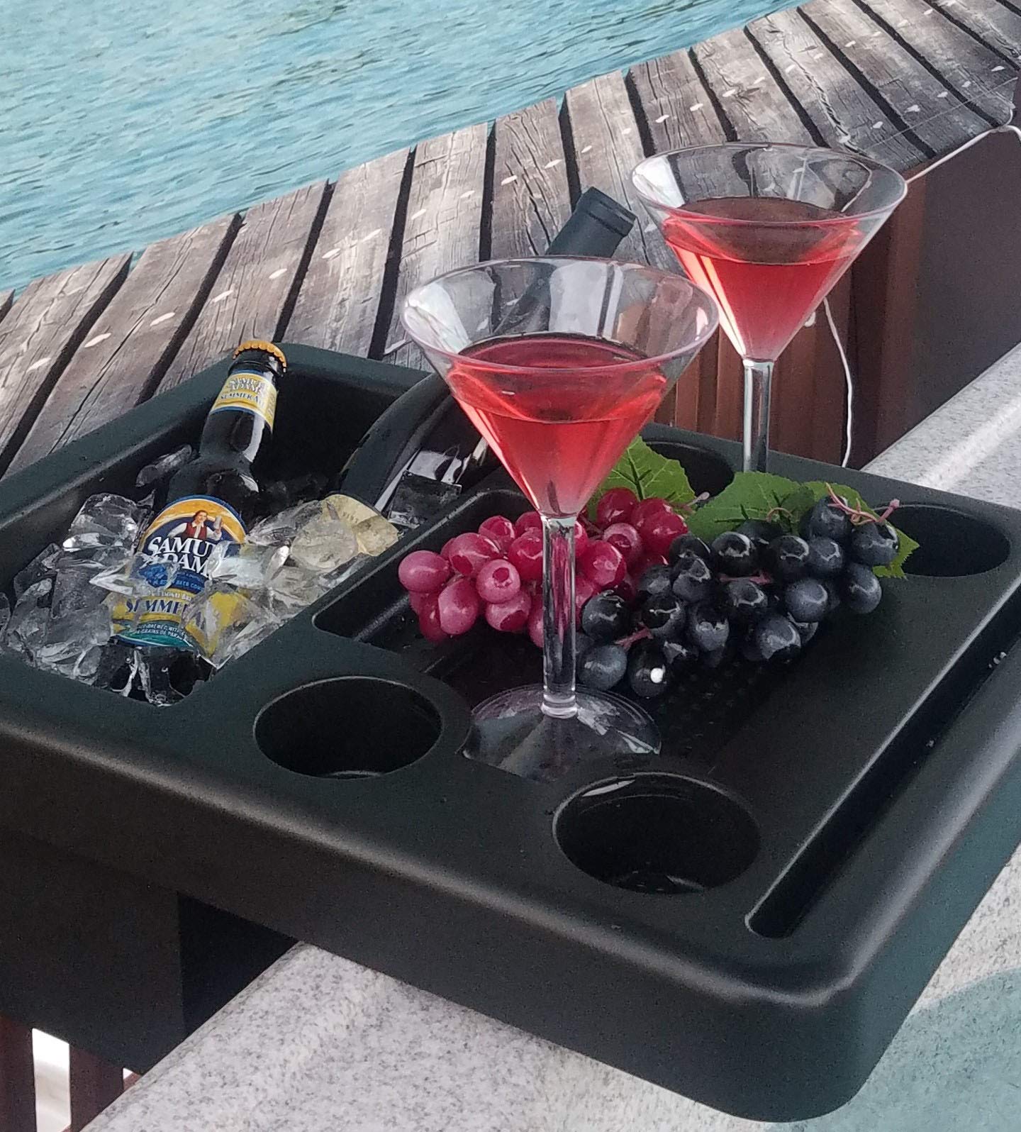 The Ultimate Hot Tub Tray .Enjoy Convenient Snacking and Drinks with This Combination Hot Tub Table, Drink Holder, Snack Tray, and Hot Tub Ice Bucket, Towel Holder, Phone Holder and Tablet Stand.