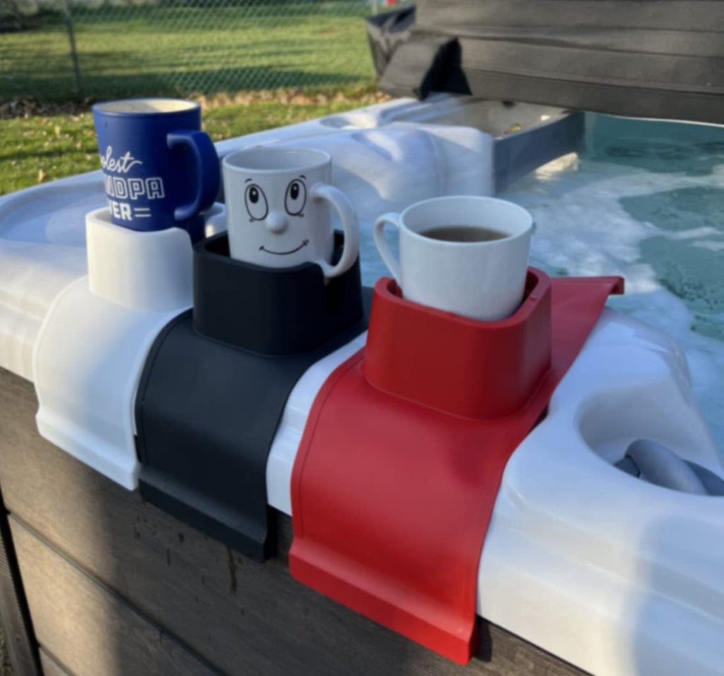 Cup Holder for Hot tub, Sofa or Couch Arm, Bath. This Wonderful Slip Resistant Silicone Holder can Hold Coffee Mugs, Wine Glasses, Water Bottles, Beer and Soda Cans, TV Remote and Much,More - Spa Tender Store - 