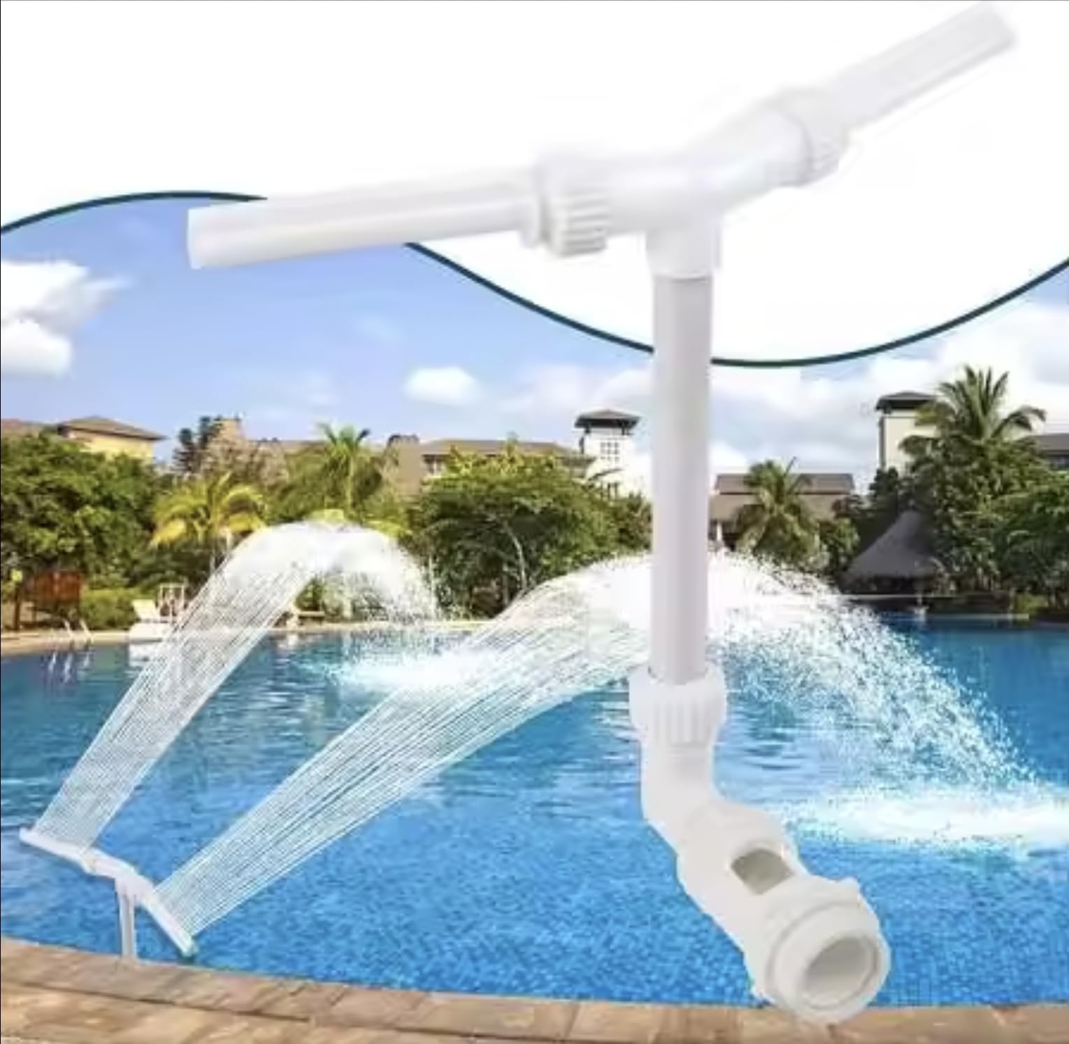 Beautiful Pool Fountain for Above Ground and inground Pools has Dual Spray Waterfall and fits Most Return Fittings