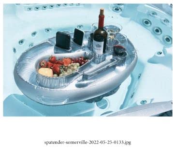 SpaTender Luxury Inflatable Side Mount Floating Drink Holder, Pool Drink Food Float Tray with 8 Holes Large Capacity for Hot Tub,Pool & spa, for Romance, Parties & Beach(Sliver)