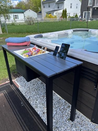 Spatender Patio Bar Table- Hot tub Side Tabel with Ice Cooler/Towel Warmer, Phone and Tablet Stand with Rustproof Extruded Aluminum Frame and Marine Grade Polimer Top 10 yr Warrantee