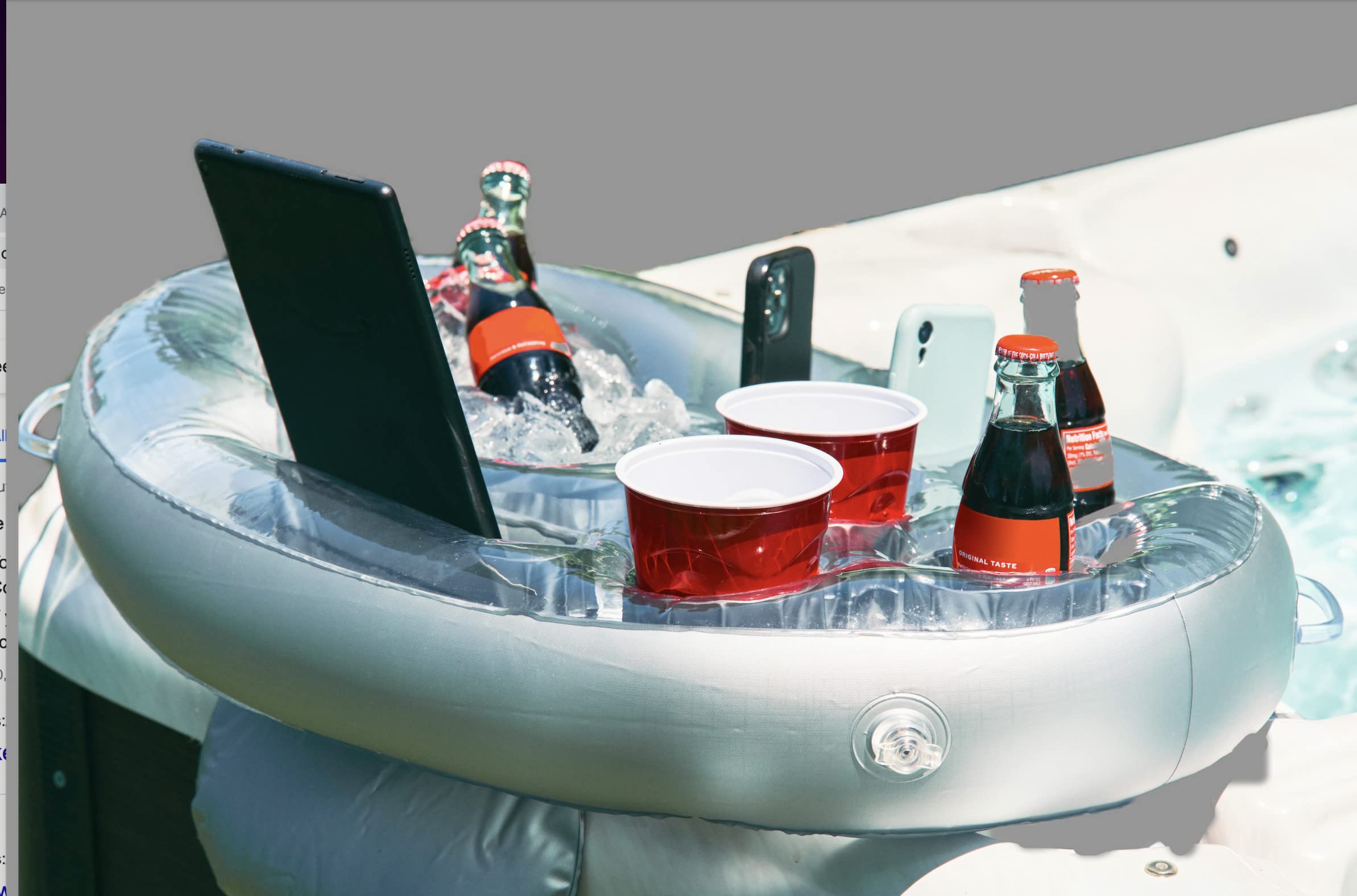 SpaTender Luxury Inflatable Side Mount Floating Drink Holder, Pool Drink Food Float Tray with 8 Holes Large Capacity for Hot Tub,Pool & spa, for Romance, Parties & Beach(Sliver)