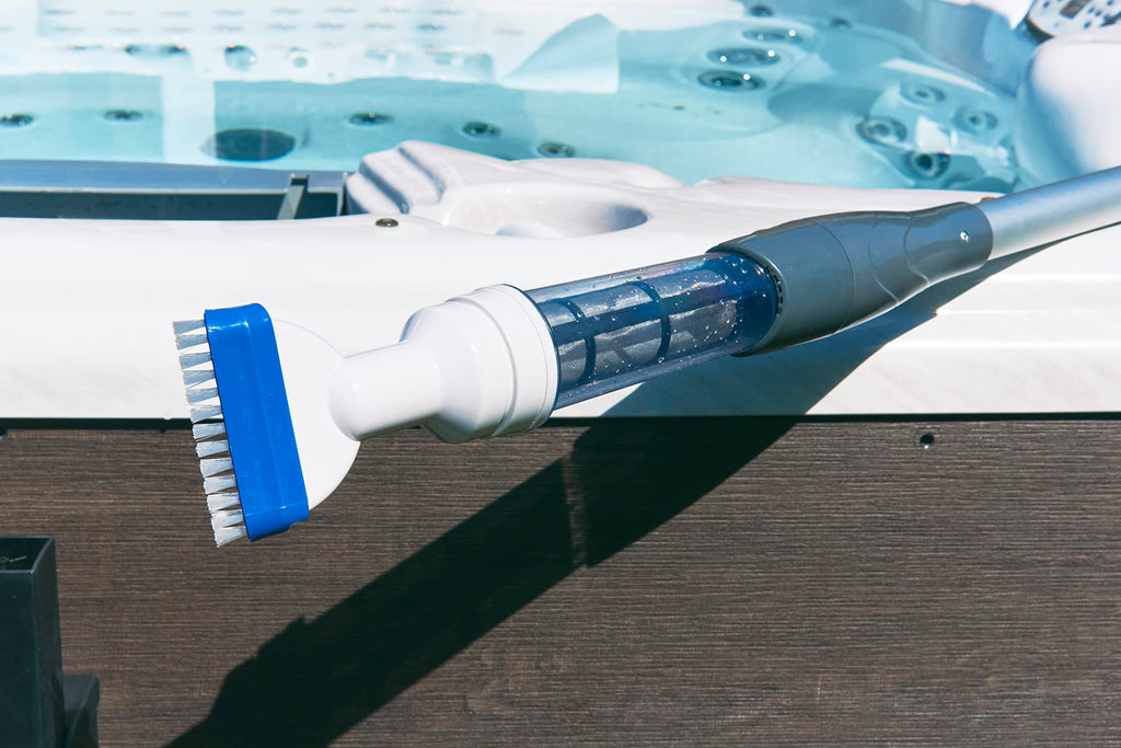 Hot Tub/Spa Battery Operated Vacuum Cleaner with Scrubbing Brush, Extension Pole up to 6.5 Foot - Lightweight, Adjustable Handle, Strong Suction for Hot Tubs and Spa (Blue)
