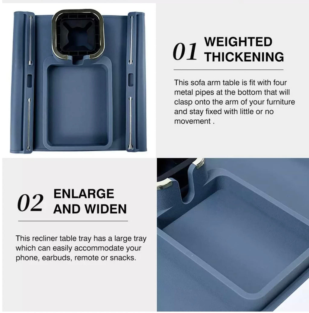 Cup Holder and Tray for Sofa or Couch Arm. This Wonderful Slip Resistant Silicone Cup Holder can Hold Coffee Mugs, Wine Glasses, Water Bottles, Beer and Soda Cans, TV Remote and Much,More (Blue)