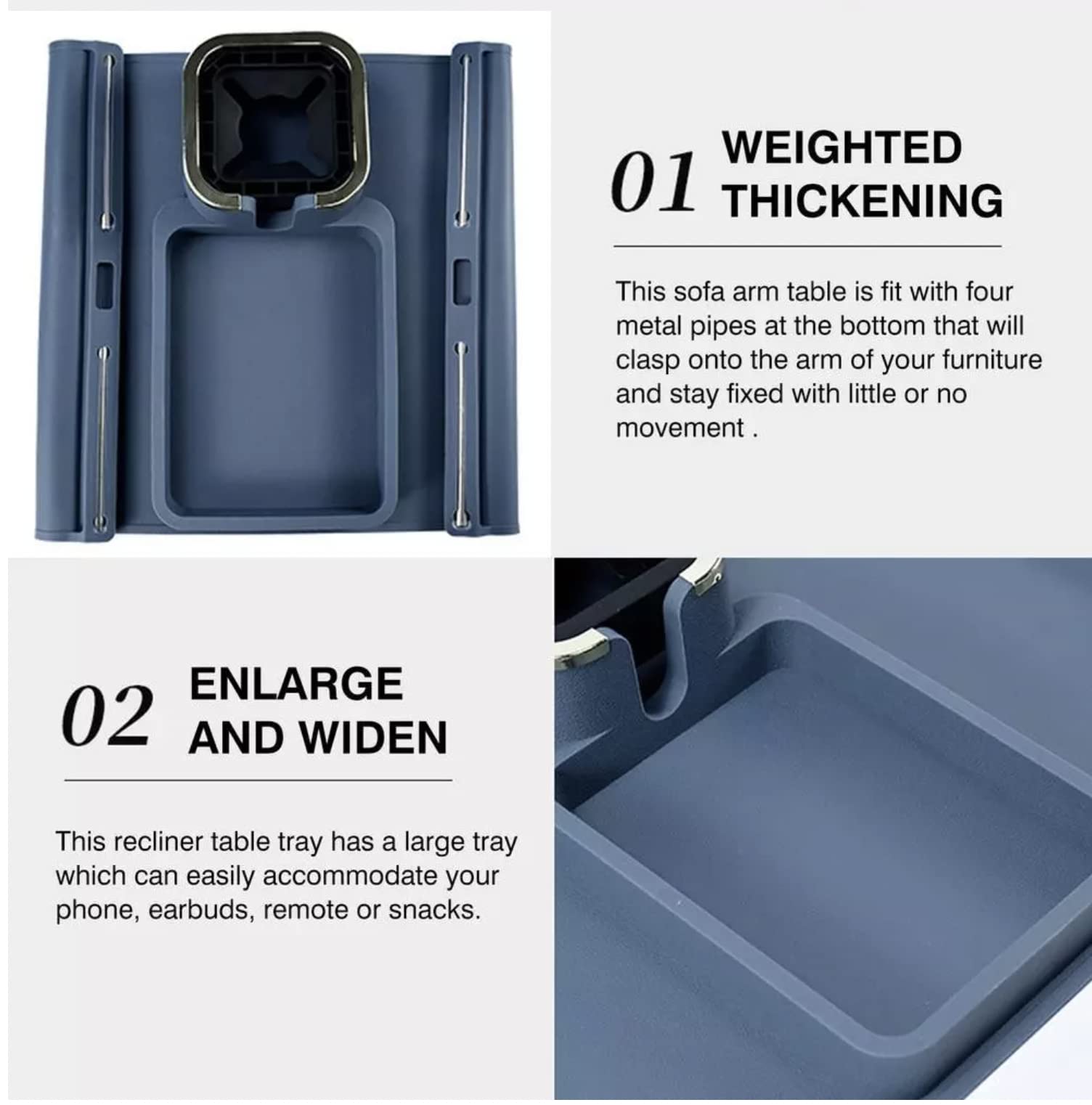 Cup Holder and Tray for Sofa or Couch Arm. This Wonderful Slip Resistant Silicone Cup Holder can Hold Coffee Mugs, Wine Glasses, Water Bottles, Beer and Soda Cans, TV Remote and Much,More (Blue)