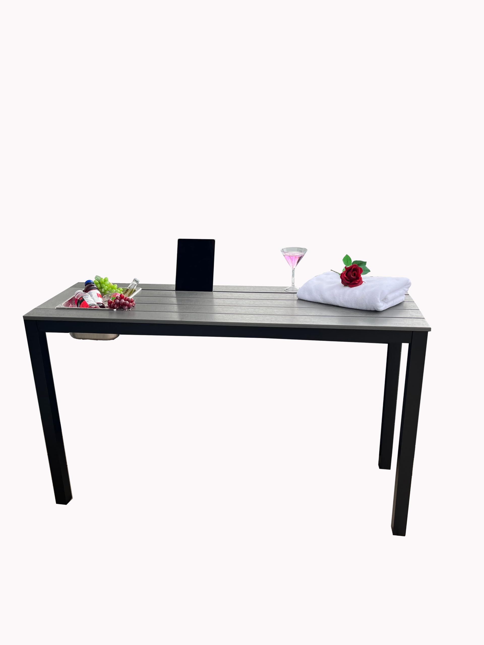 Spatender Premium 60" Hot Tub/Patio Bar Table - Grey with Ice Bucket - Phone and Tablet Stand, Rustproof Aluminum Frame - Counter Height Outdoor Bar Table - for Balcony, Yard, and Poolside