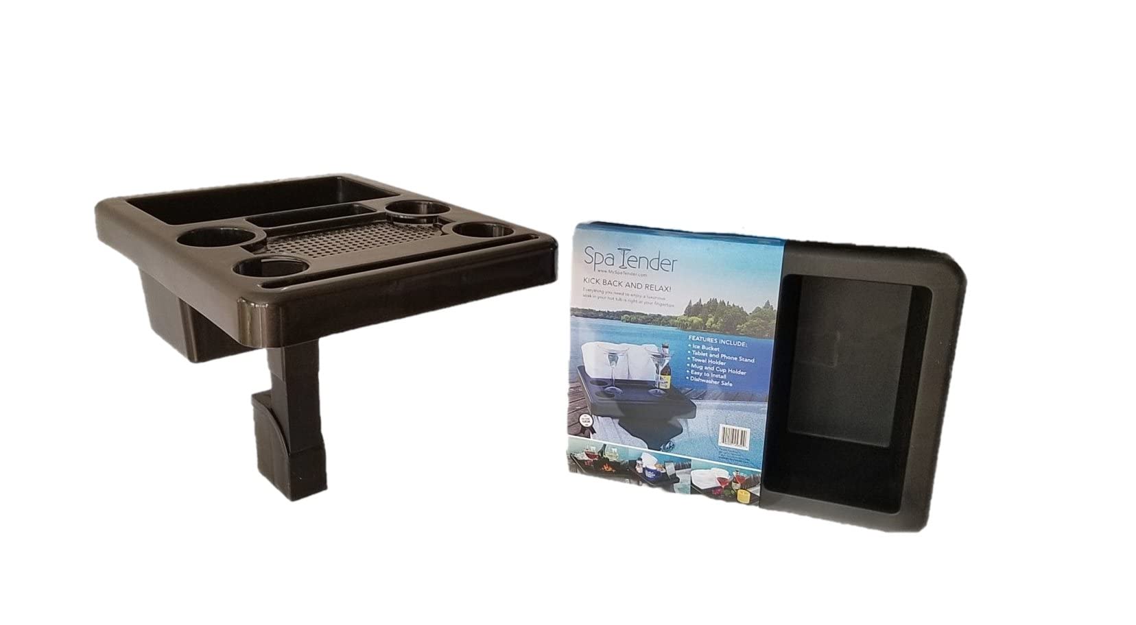 Enjoy Snacking and Drinks with This Combination Hot Tub Table, Drink Holder, Snack Tray, Hot Tub Ice Bucket, Towel Holder, Phone and Tablet Stand.This Hot Tub Accessory Makes a Great Hot Tub Gift.