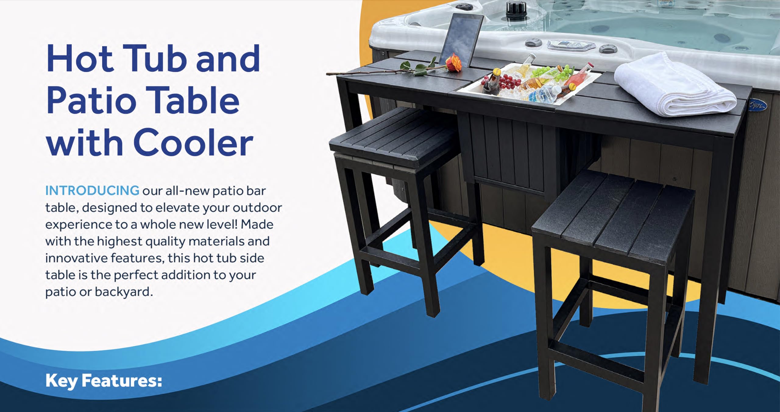 Spatender Patio Bar Table- Hot tub Side Tabel with Ice Cooler/Towel Warmer, Phone and Tablet Stand with Rustproof Extruded Aluminum Frame and Marine Grade Polimer Top 20 yr Warrantee