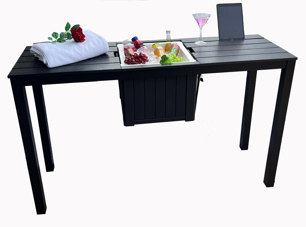 Spatender Patio Bar Table- Hot tub Side Tabel with Ice Cooler/Towel Warmer, Phone and Tablet Stand with Rustproof Extruded Aluminum Frame and Marine Grade Polimer Top 20 yr Warrantee