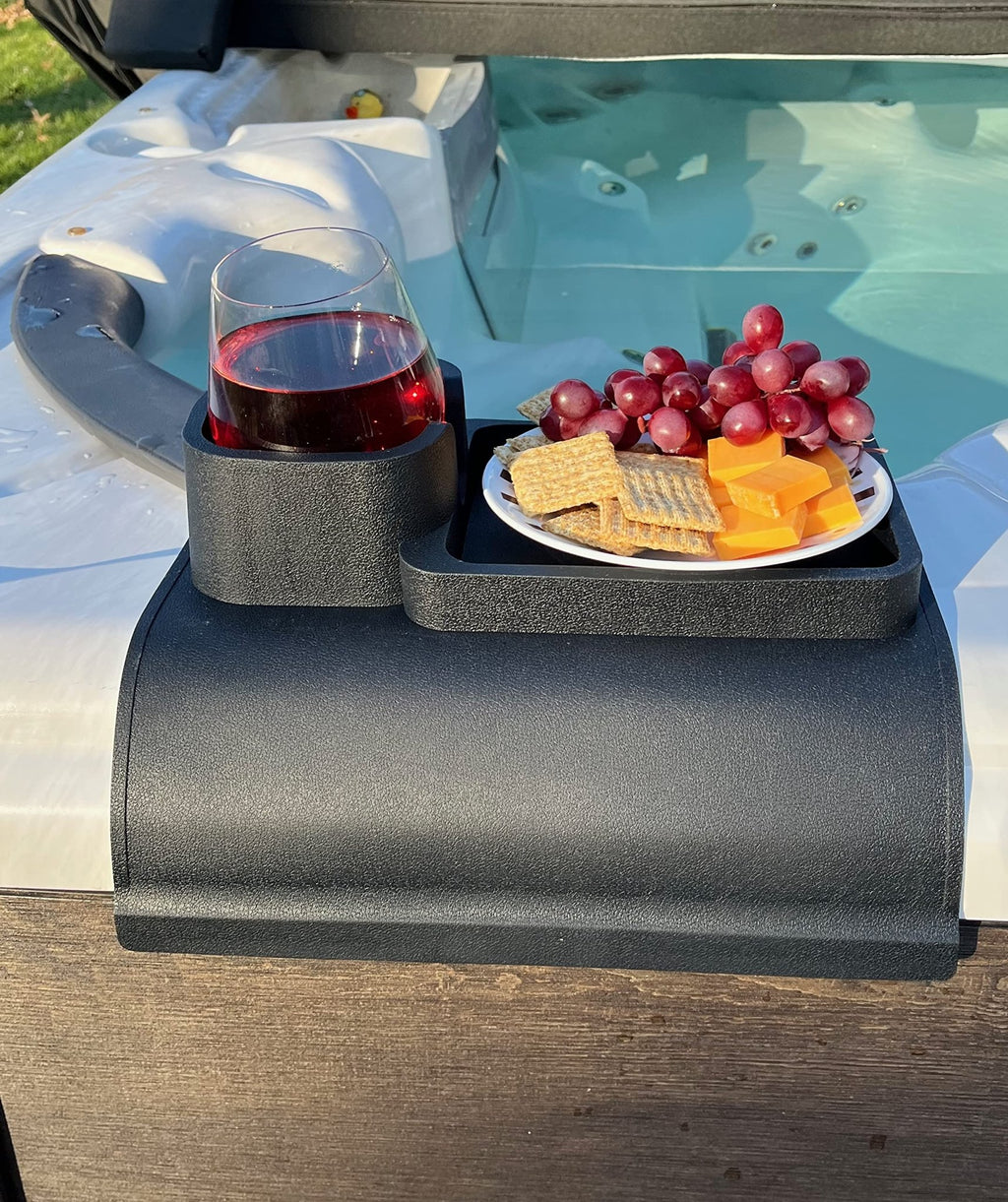 Silicone Cup Holder and Tray for Sofa or Couch Arm or Hot Tub - Holds Coffee Mugs, Water Bottles, Beer and Soda Cans, Wine glasses, Enjoy relaxing with our Hot Tub Drink Holder and Sofa Tray" - Spa Tender Store-
