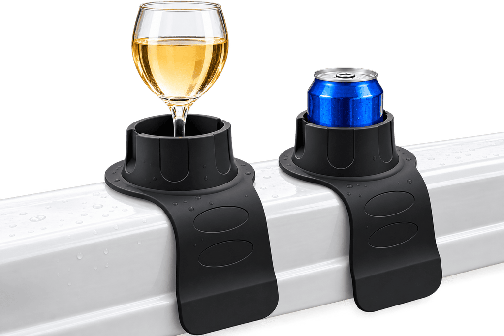 Spa Tender 2 pack Hot Tub Cup Holder – Flexible Silicone Drink Holder for Hot Tubs, Swim Spas, Above Ground Pools, Sofa & Chair Arms – Weighted Non-Slip Holder for Cups, Bottles, Cans, Phones & Remotes – BLACK - Spa Tender Store-Hot Tub & Spa Accessories
