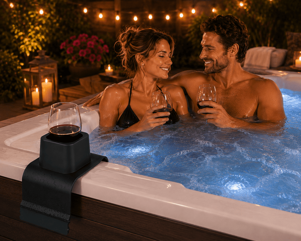 Silicone Cup Holder for Hot Tub, Bathtub, Couch Arm & Sofa – Universal Drink Holder for Coffee Mugs, Wine Glasses, Water Bottles, Beer Cans, TV Remote & Snacks – Non-Slip Black - Spa Tender Store-cup holder