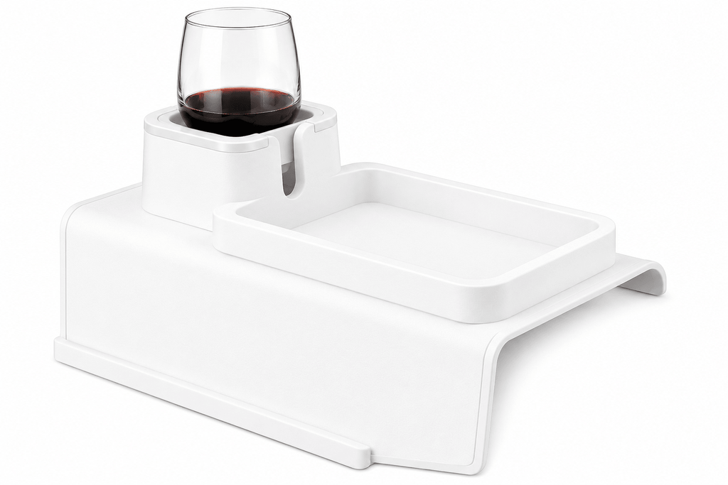 Hot Tub Cup Holder and Tray – Silicone Couch Armrest Organizer with Drink Holder for Coffee Mugs, Wine Glasses, Water Bottles, Beer Cans, TV Remote & Snacks – Fits Sofa, Recliner, Hot Tub & Bathtub (white)) - Spa Tender Store-