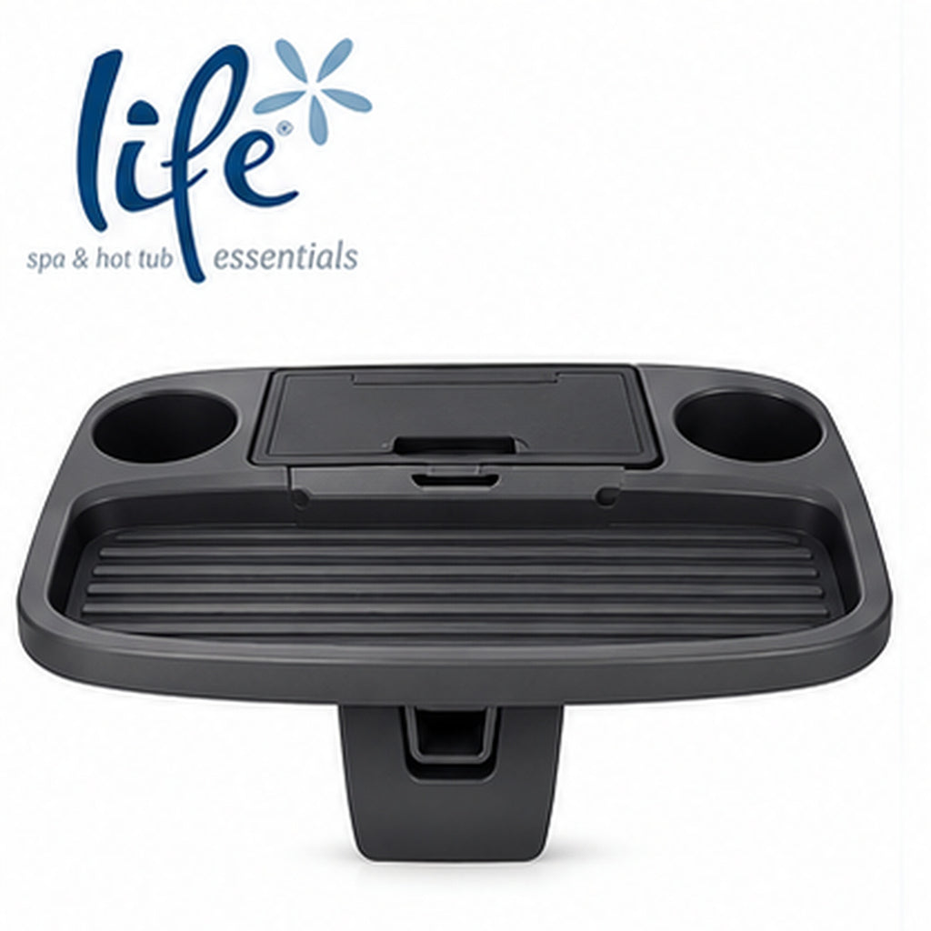 Life Spa Tray Table – Adjustable Hot Tub Side Table with Waterproof Storage, 2 Cup Holders & Tablet Holder – Spa & Above Ground Pool Accessory