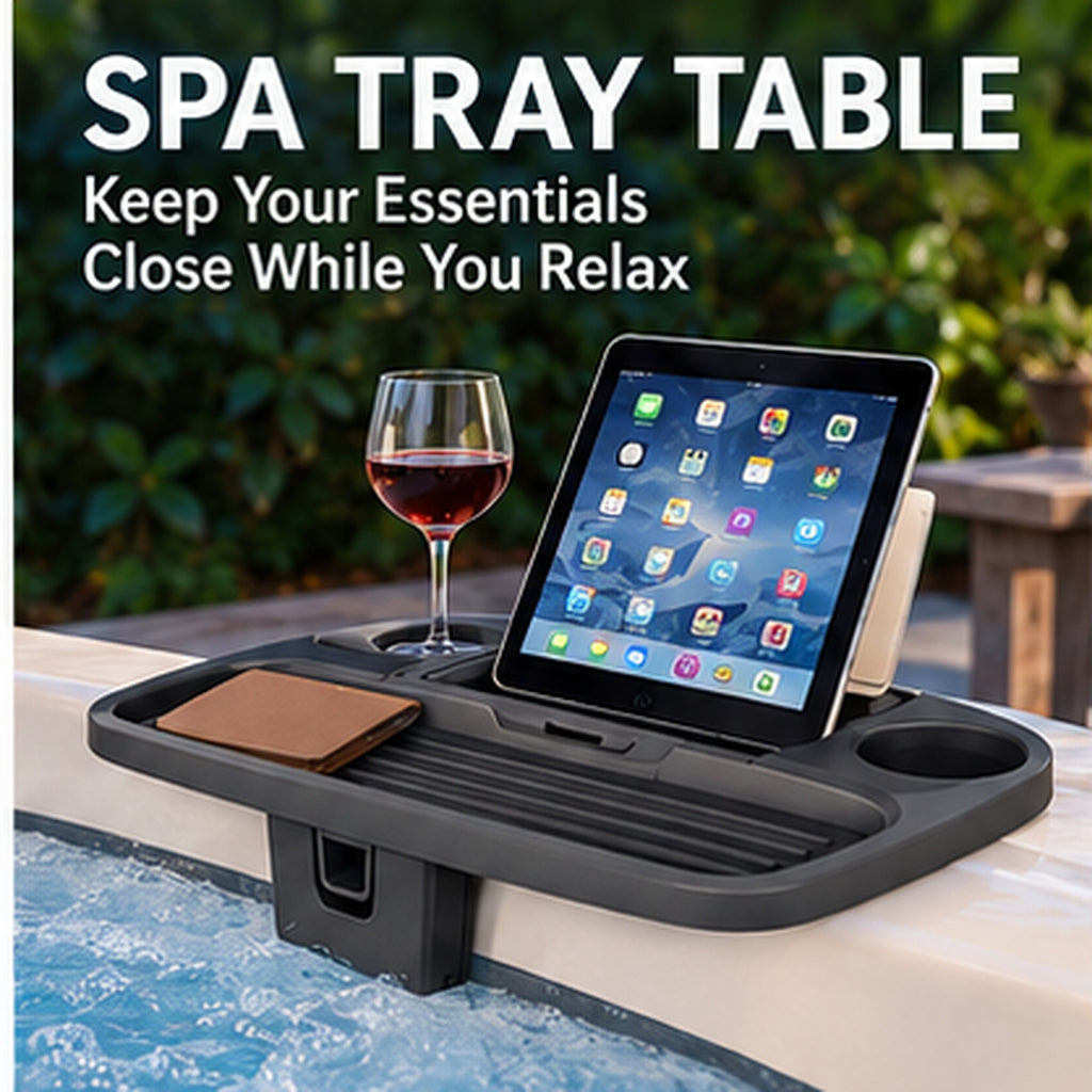 Life Spa Tray Table – Adjustable Hot Tub Side Table with Waterproof Storage, 2 Cup Holders & Tablet Holder – Spa & Above Ground Pool Accessory