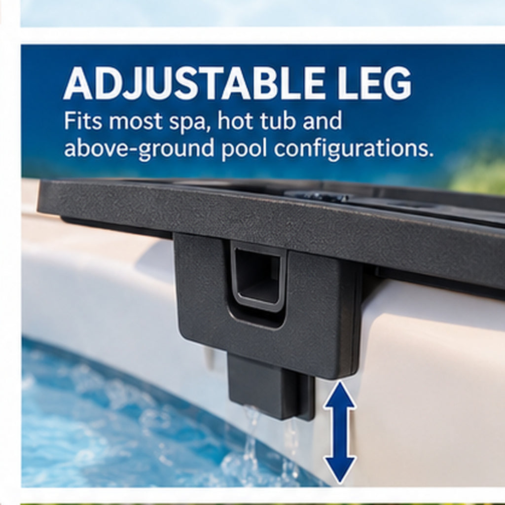 Life Spa Tray Table – Adjustable Hot Tub Side Table with Waterproof Storage, 2 Cup Holders & Tablet Holder – Spa & Above Ground Pool Accessory