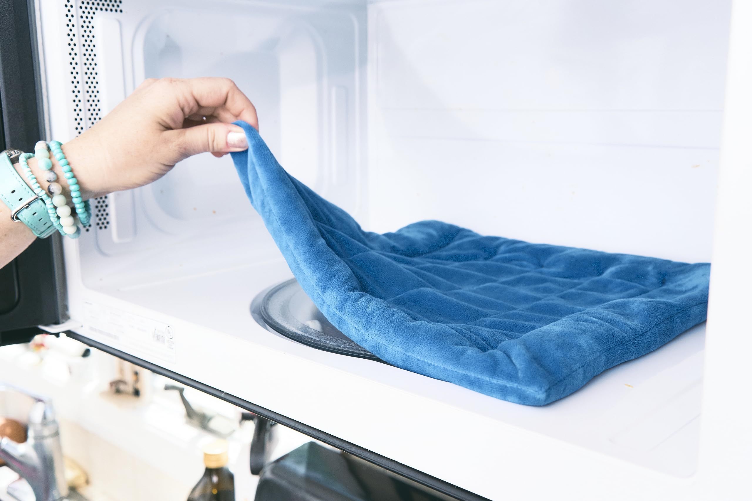 Large Microwaveable Heating Pad for Pain Relief, Great for Cramps, Muscle Ache, Joints, Neck Shoulder, Microwavable Bean Bag Heating Pad Moist Heat Heating Pad, Warm Compress, Blue 14x14”