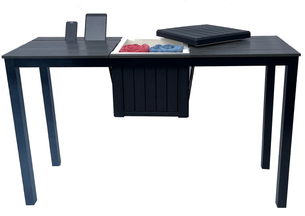 Spatender Patio Bar Table- Hot tub Side Tabel with Ice Cooler/Towel Warmer, Phone and Tablet Stand with Rustproof Extruded Aluminum Frame and Marine Grade Polimer Top 20 yr Warrantee