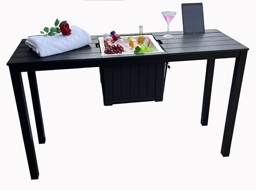 Spatender Patio Bar Table- Hot tub Side Tabel with Ice Cooler/Towel Warmer, Phone and Tablet Stand with Rustproof Extruded Aluminum Frame and Marine Grade Polimer Top 10 yr Warrantee