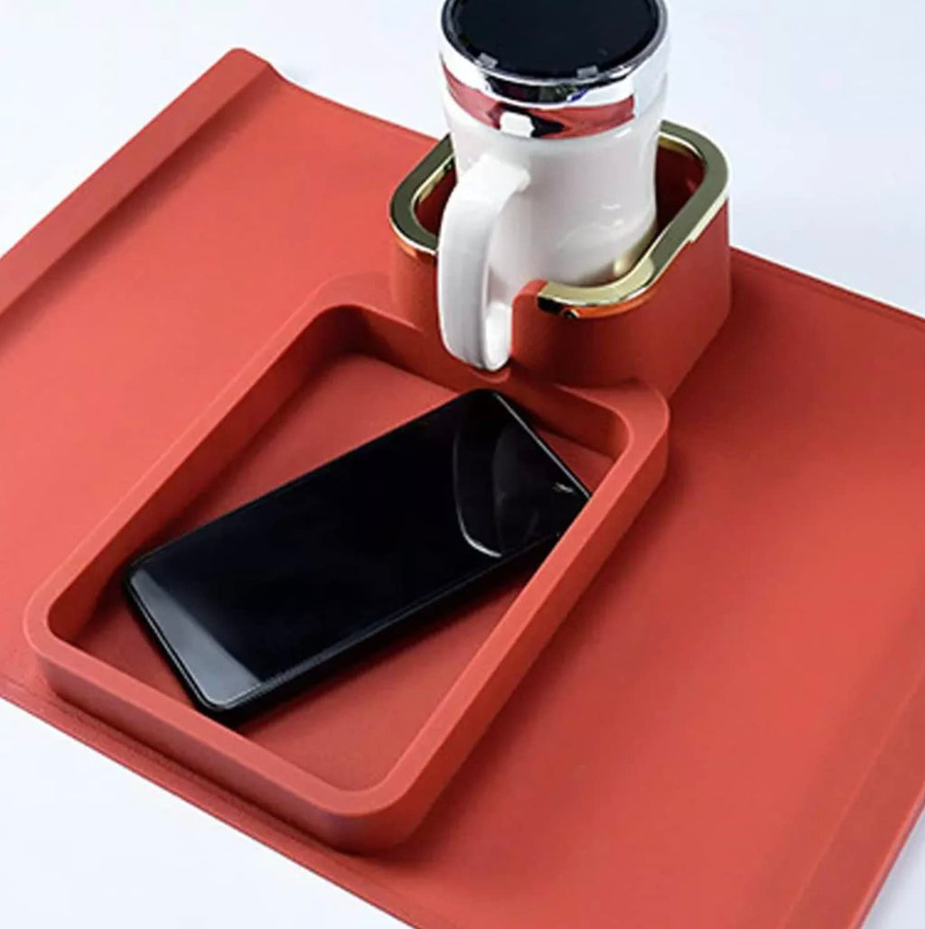Cup Holder and Tray for Sofa or Couch Arm. This Wonderful Slip Resistant Silicone Cup Holder can Hold Coffee Mugs, Wine Glasses, Water Bottles, Beer and Soda Cans, TV Remote and Much,More (Blue)