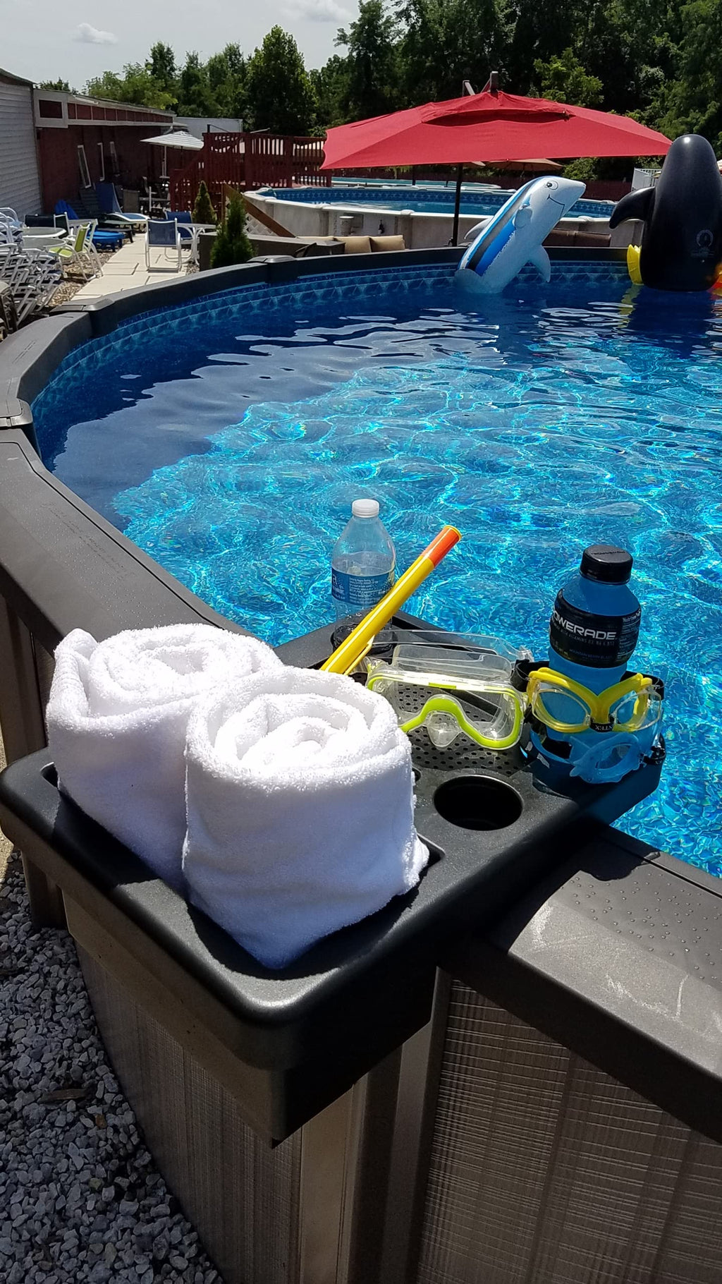 Enjoy Snacking and Drinks with This Combination Hot Tub Table, Drink Holder, Snack Tray, Hot Tub Ice Bucket, Towel Holder, Phone and Tablet Stand.This Hot Tub Accessory Makes a Great Hot Tub Gift.