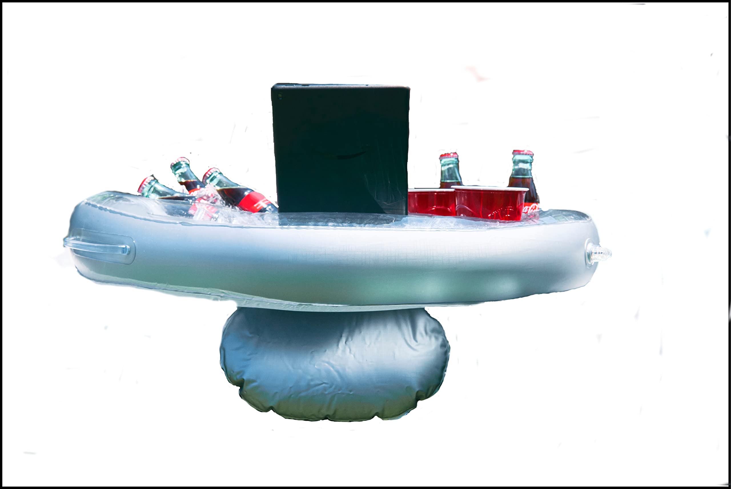 SpaTender Luxury Inflatable Side Mount Floating Drink Holder, Pool Drink Food Float Tray with 8 Holes Large Capacity for Hot Tub,Pool & spa, for Romance, Parties & Beach(Sliver)