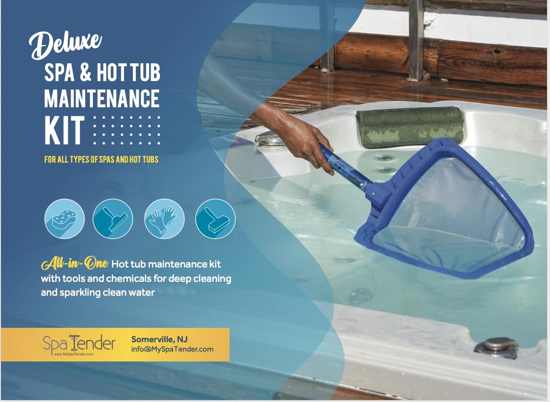 Professional Hot Tub Tool Kit and Spa Maintenance Kit with Hand Skimmer, Jet Brush, and Scrubber Mitt - Small Pool Cleaning Maintenance accessorie - Spa Tender Store - 
