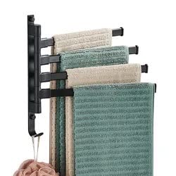 Indoor Outdoor Towel Holder Swing Out Towel Rack with Five Towel Bars for Hot tub, Pool Area, Sauna, Bathroom and Patio