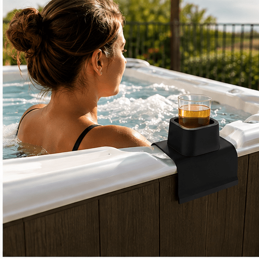 Silicone Cup Holder for Hot Tub, Bathtub, Couch Arm & Sofa – Universal Drink Holder for Coffee Mugs, Wine Glasses, Water Bottles, Beer Cans, TV Remote & Snacks – Non-Slip Black - Spa Tender Store-cup holder
