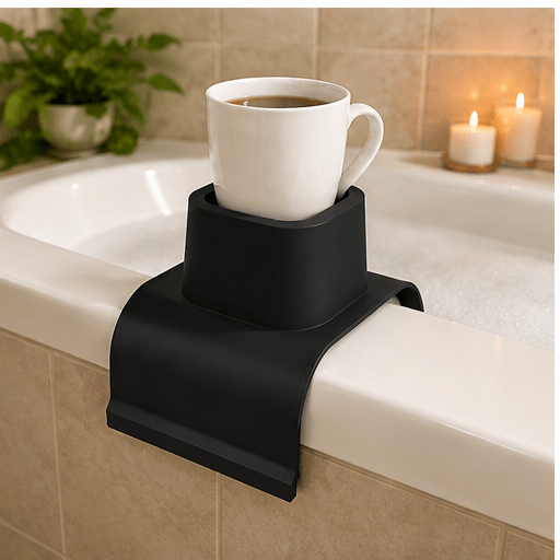 Silicone Cup Holder for Hot Tub, Bathtub, Couch Arm & Sofa – Universal Drink Holder for Coffee Mugs, Wine Glasses, Water Bottles, Beer Cans, TV Remote & Snacks – Non-Slip Black - Spa Tender Store-cup holder