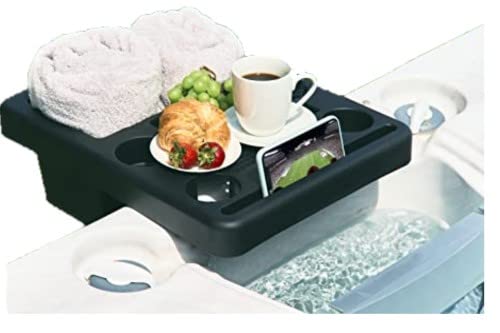 Enjoy Snacking and Drinks with This Combination Hot Tub Table, Drink Holder, Snack Tray, Hot Tub Ice Bucket, Towel Holder, Phone and Tablet Stand.This Hot Tub Accessory Makes a Great Hot Tub Gift.