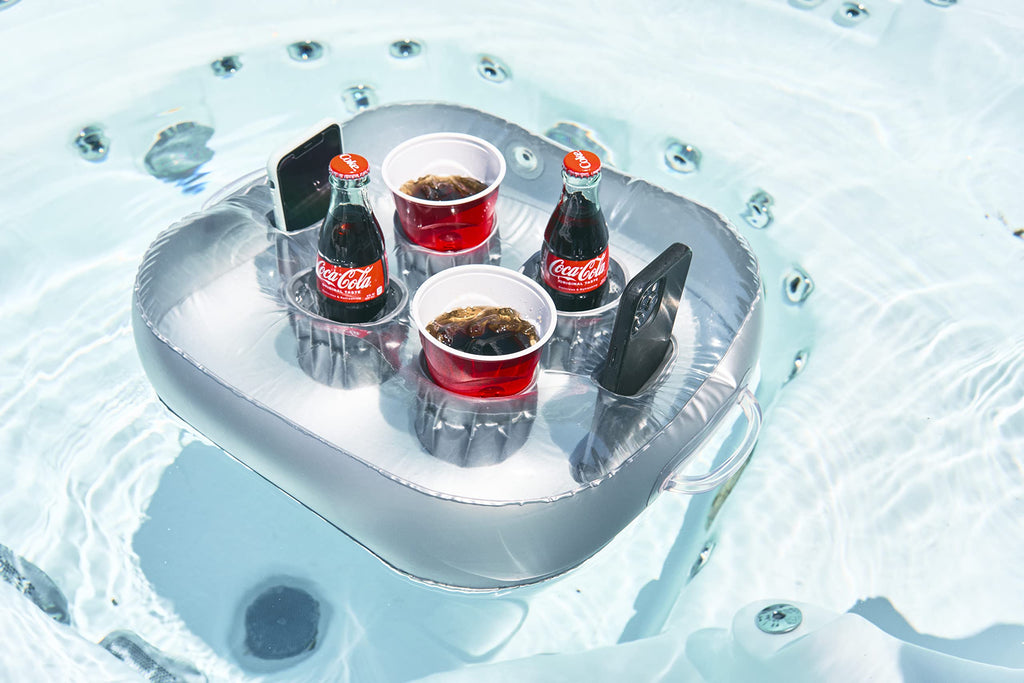 Luxury Inflatable Floating Drink Holder for Pool and Hot tub Holds Food, Drink, Phone Cups, Beer Pong Cups, for Parties, Romance, & Beach Great Gift for Hot Tub Owners (Sliver)