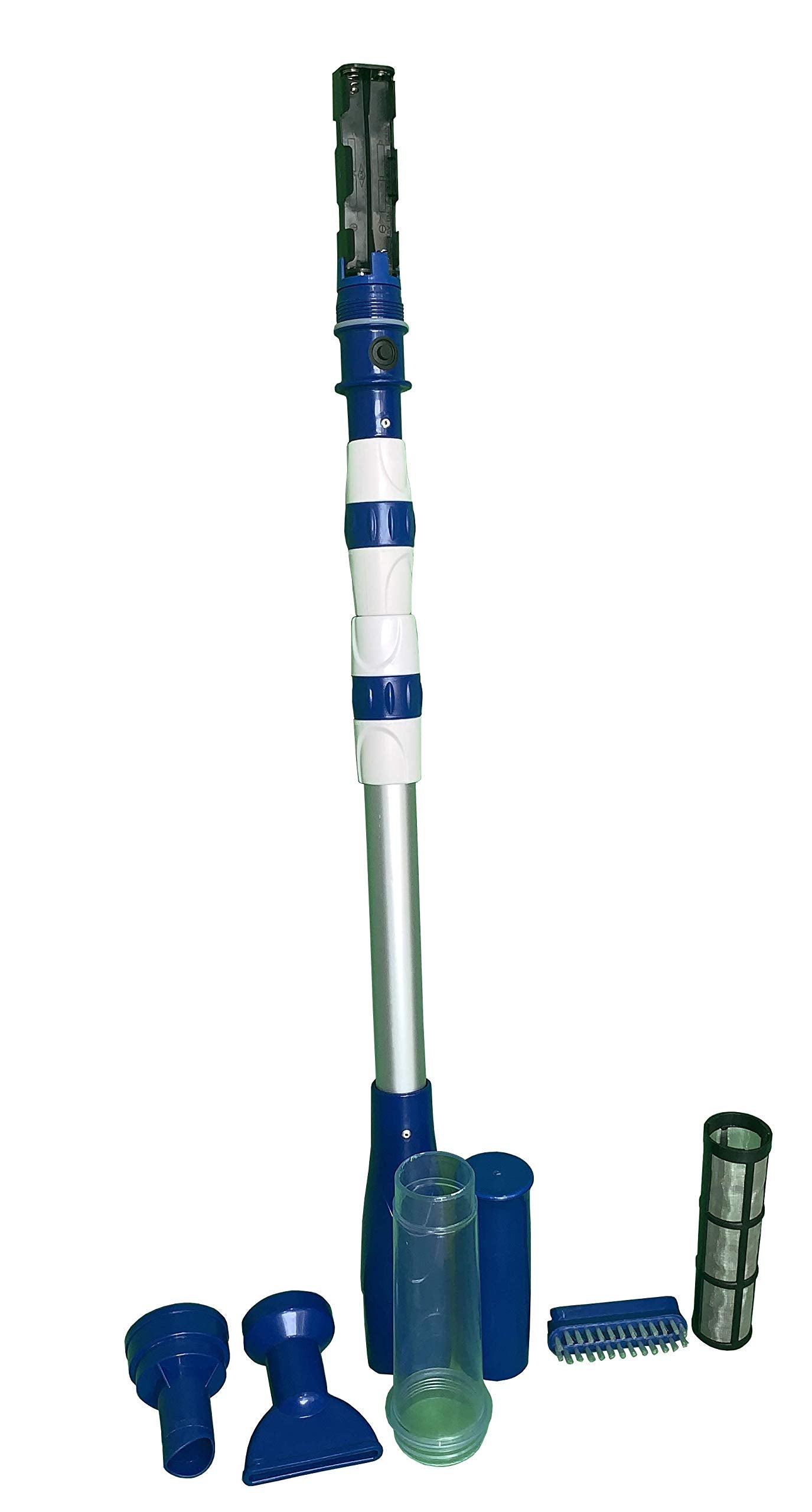 Hot Tub/Spa Battery Operated Vacuum Cleaner with Scrubbing Brush, Extension Pole up to 6.5 Foot - Lightweight, Adjustable Handle, Strong Suction for Hot Tubs and Spa (Blue)