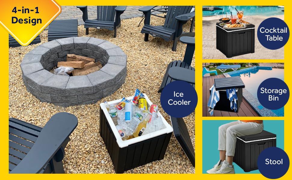 Ice Cooler/Storage Deck Box, and seat, Outdoor Ice Chest is Great to Use for Pool Accessories, Hot Tub Towel Holder, Toys, Gardening Tools, Sports Equipment, UV Resistant Resin,